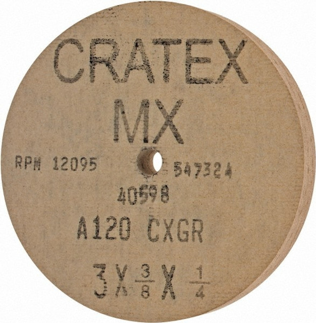 Cratex 40598 Surface Grinding Wheel: 3" Dia, 3/8" Thick, 1/4" Hole, 120 Grit
