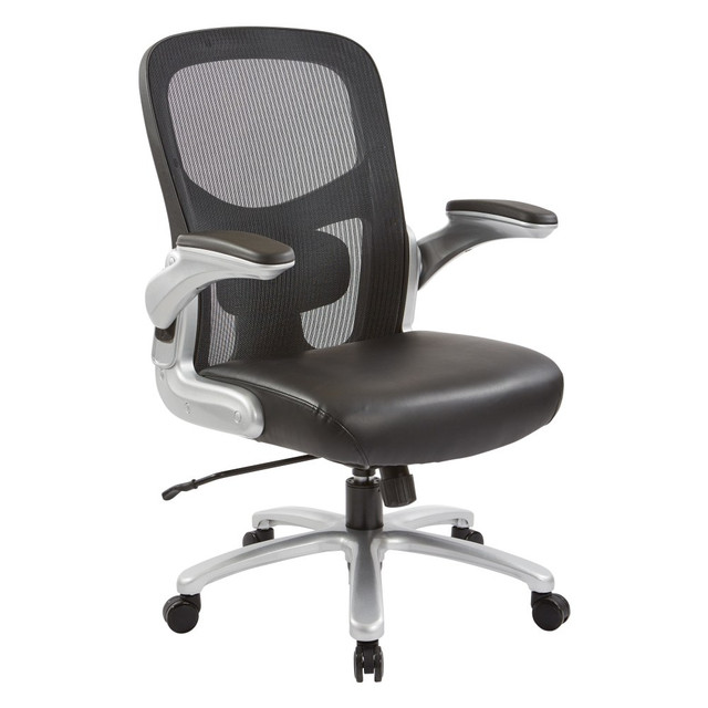 OFFICE STAR PRODUCTS 69226-EC3 Office Star Big & Tall Bonded Leather Mid-Back Executive Chair, Black/Silver