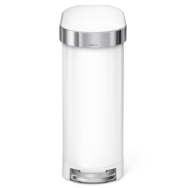 SIMPLEHUMAN LLC CW2069 simplehuman Slim Stainless Steel Step Trash Can, With Liner Rim, 11.9 Gallons, White With Stainless Steel Rim SIMPLEHUMAN LLC CW2069 simplehuman Slim Stainless Steel Step Trash Can, With Liner Rim, 11.9 Gallons, White With Stainless Steel Rim