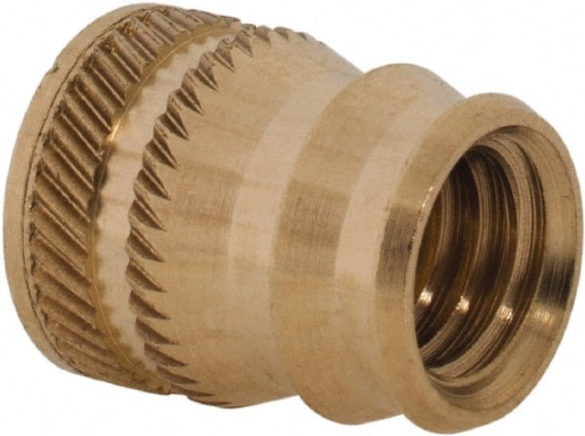 E-Z LOK DV-518-TH 5/16-18, 0.401" Small to 0.448" Large End Hole Diam, Brass Double Vane Tapered Hole Threaded Insert