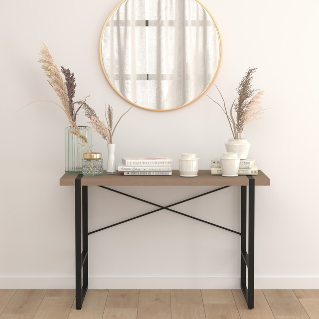 FLASH FURNITURE NANJN21738  Console Table, 30inH x 47-1/4inW x 23-3/4inD, Black/Rustic