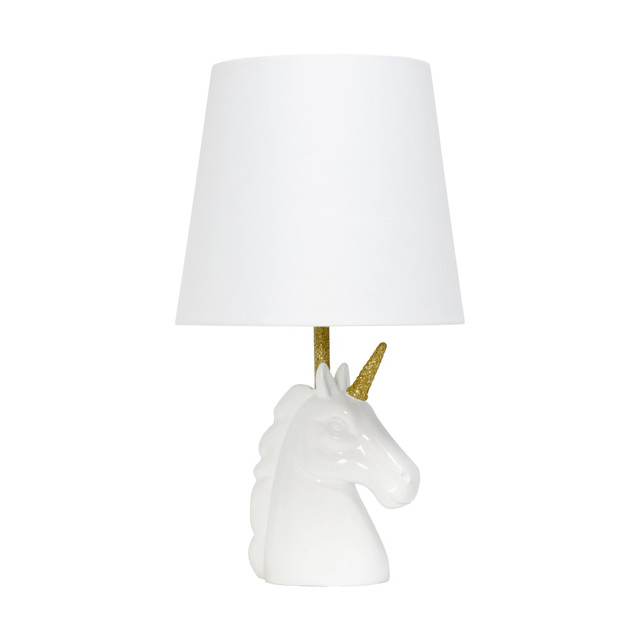 ALL THE RAGES INC LT1078-WHT Simple Designs Sparkling Unicorn Table Lamp, 16inH, Gold/White