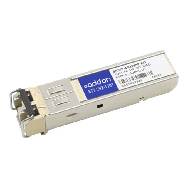 ADD-ON COMPUTER PERIPHERALS, INC. BRSFP-4GSW8P-AO AddOn - SFP (mini-GBIC) transceiver module (equivalent to: Brocade BRSFP-4GSW8P) - 4Gb Fibre Channel (SW) - Fibre Channel - LC multi-mode - up to 1640 ft - 850 nm - TAA Compliant ADD-ON COMPUTER PERIPHERALS, INC. BRSFP-4GSW8P-AO AddOn - SFP (mini-GBIC) transceiver module (equivalent to: Brocade BRSFP-4GSW8P) - 4Gb Fibre Channel (SW) - Fibre Channel - LC multi-mode - up to 1640 ft - 850 nm - TAA Compliant