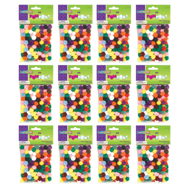 EDUCATORS RESOURCE CK-811401-12 Creativity Street Pom Poms, 1/2in, Bright Hues Assortment, 100 Pom Poms Per Pack, Set Of 12 Packs EDUCATORS RESOURCE CK-811401-12 Creativity Street Pom Poms, 1/2in, Bright Hues Assortment, 100 Pom Poms Per Pack, Set Of 12 Packs