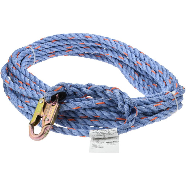 PRO-SAFE PS-LIF50 50' Long, 350 Lb Capacity, 1 Leg Locking Snap Hook Harness Lifeline