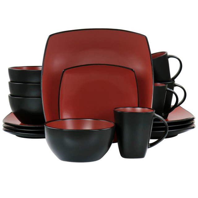 GIBSON OVERSEAS INC. 995116286M Gibson Soho Lounge 16-Piece Matte Glaze Square Dinnerware Set, Red