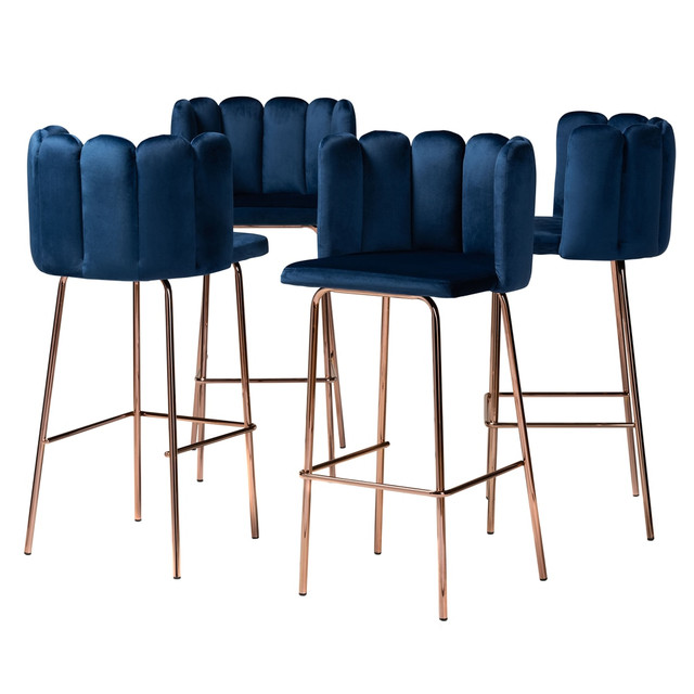 WHOLESALE INTERIORS, INC. 2721-10802 Baxton Studio Kaelin Bar Stools, Rose Gold/Navy Blue, Set Of 4 Stools