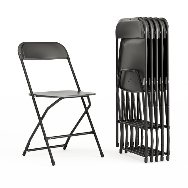 FLASH FURNITURE 6LEL3BLACK  Hercules Series Plastic Folding Chairs, Black, Set Of 6 Chairs