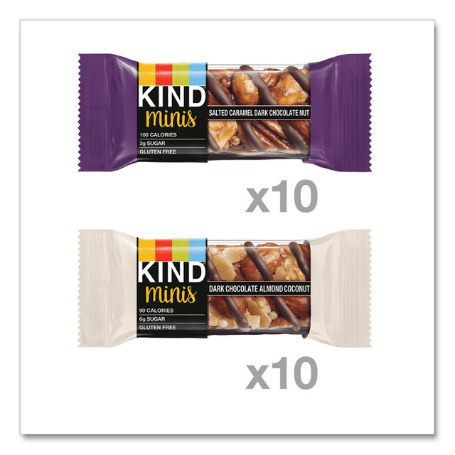 KIND LLC 27970 Minis, Salted Caramel and Dark Chocolate Nut/Dark Chocolate Almond and Coconut, 0.7 oz, 20/Pack