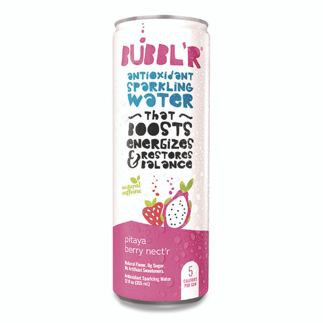 BUBBL'R WIC39978 Antioxidant Sparkling Water, Pitaya Berry Nect'r, 12 oz Can, 12 Cans/Carton
