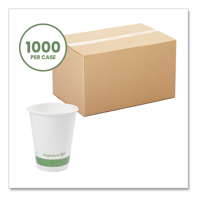 VEGWARE LV12G 89-Series Hot Cup, Compostable, 12 oz, White/Green, 1,000/Carton