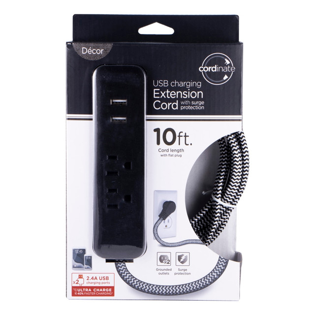 JASCO 41885 Cordinate 4-Outlet 16-Gauge USB Extension Cord With Surge Protection, 10ft, Black/White JASCO 41885 Cordinate 4-Outlet 16-Gauge USB Extension Cord With Surge Protection, 10ft, Black/White