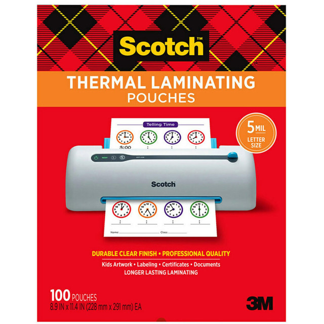 3M CO Scotch TP5854-100  Thermal Laminating Pouches TP5854-100, 8-15/16in x 11-7/16in, Clear, Pack Of 100 Laminating Sheets