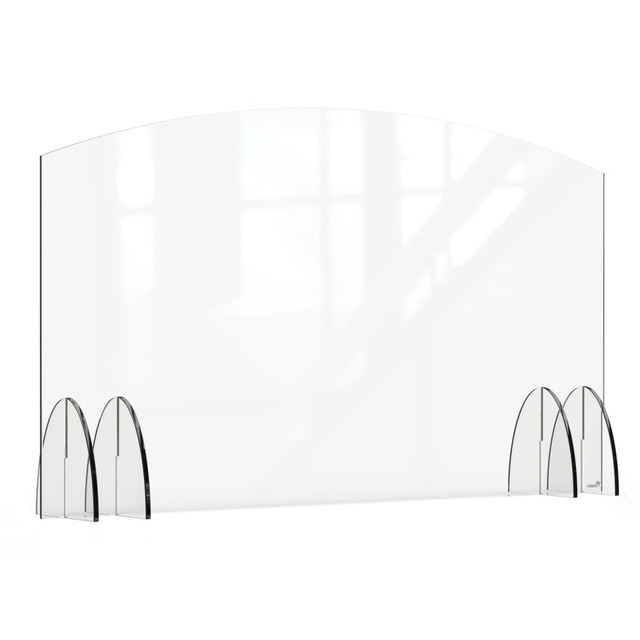 Keep employees and customers separated with a Rosseto Avant Guarde Acrylic Sneeze Guard. Reduce exposure to germs that can be spread by coughing, sneezing and talking with a thick acrylic shield that can be relocated as needed.  Made from durable acrylic for long-lasting use.  Freestanding and portable design enables easy relocation.  Help reduce exposure to airborne germs and illnesses caused by sneezing, coughing and talking.