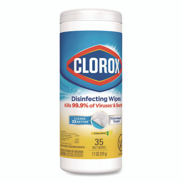 CLOROX SALES CO. 01594EA Disinfecting Wipes, Bleach Free Cleaning Wipes, 1-Ply, 7 x 8, Crisp Lemon, White, 35/Canister