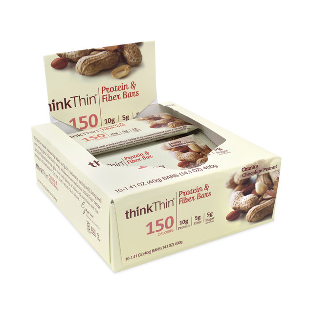 THINK! thinkThin® 30700116 High Protein Bars, Chunky Chocolate Peanut, 1.41 oz Bar, 10 Bars/Carton