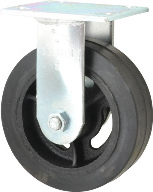 Albion 16MR06201R Rigid Top Plate Caster: Rubber, 6" Wheel Dia, 2" Wheel Width, 410 lb Capacity, 7-1/4" OAH