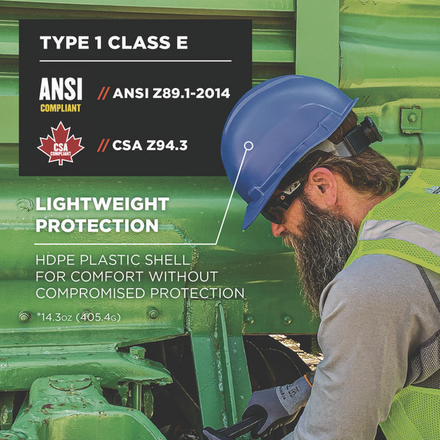 TENACIOUS HOLDINGS, INC. ergodyne® 60273 Skullerz 8967 Class E Lightweight Cap-Style Hard Hat, 6-Point Rachet Suspension, Blue