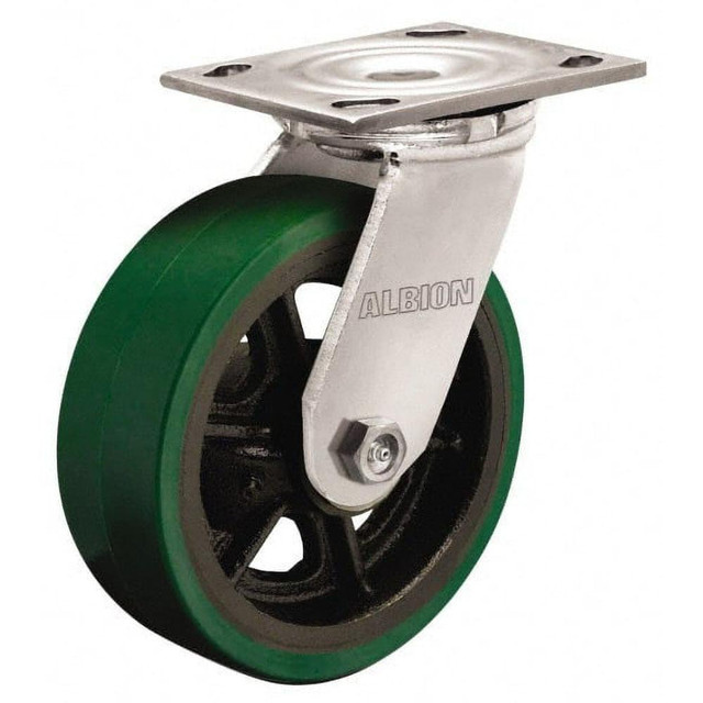 Albion 16PD04201S Swivel Top Plate Caster: Polyurethane, 4" Wheel Dia, 2" Wheel Width, 700 lb Capacity, 5-5/8" OAH