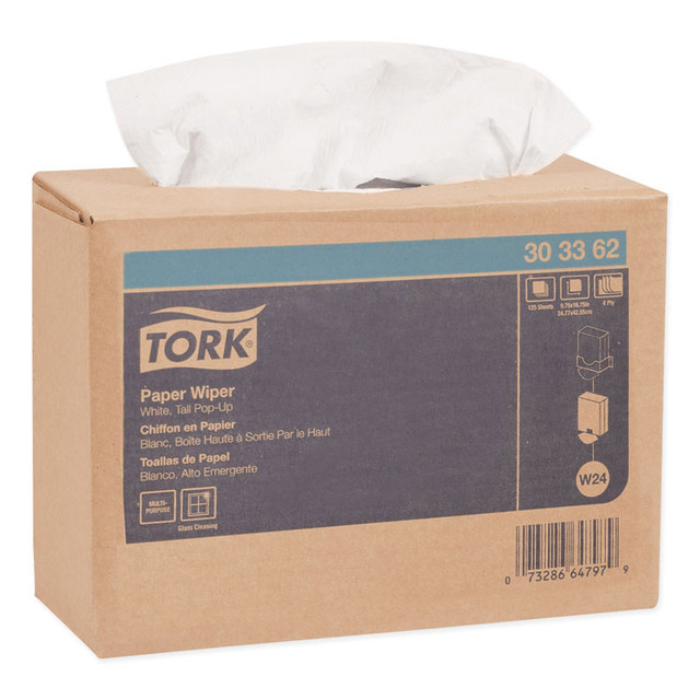 SCA TISSUE Tork® 303362 Multipurpose Paper Wiper, 4-Ply, 9.75 x 16.75, White, 125/Box, 8 Boxes/Carton