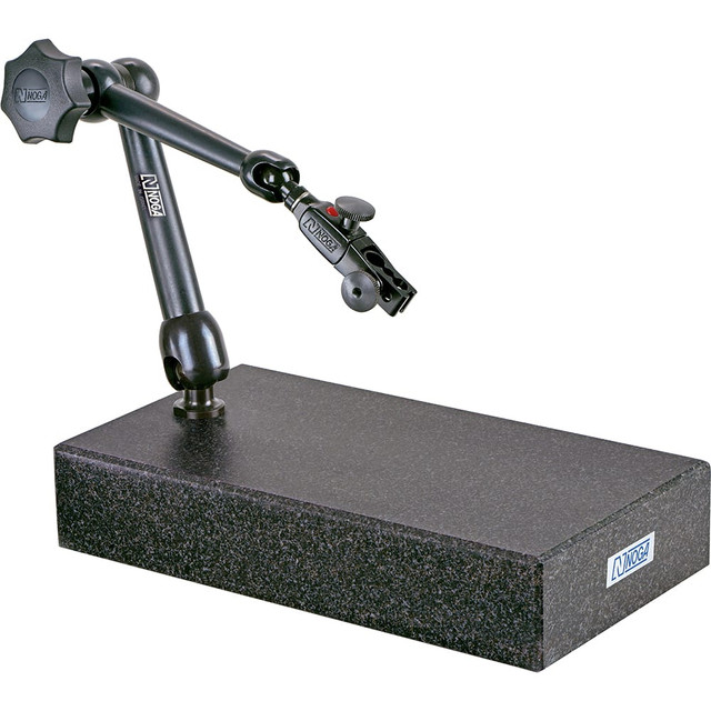 Noga MT2400 Indicator Transfer & Comparator Gage Stands; Type: Granite Base Stand; Fine Adjustment: Yes; Includes: Holder; Includes Anvil: No; Includes Dial Indicator: No; Includes Holder: Yes; Material: Granite; Overall Height (Decimal Inch): 2.3600