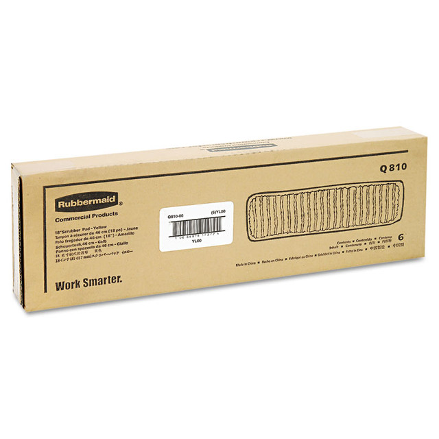 RUBBERMAID COMMERCIAL PROD. Q810YEL Microfiber Scrubber Pad, Vertical Polyprolene Stripes, 18", Yellow, 6/Carton