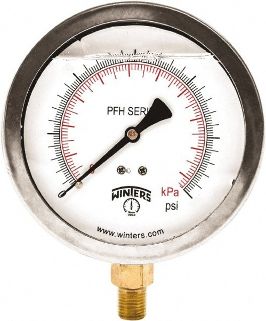 Winters PFH718R1DRY Pressure Gauge: 4" Dial, 1/4" Thread, NPT, Bottom Mount