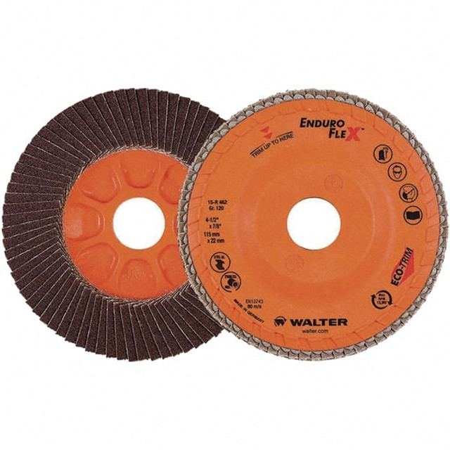 WALTER Surface Technologies 15R462 Flap Disc: 7/8" Hole, 120 Grit, Zirconia Alumina, Type 27