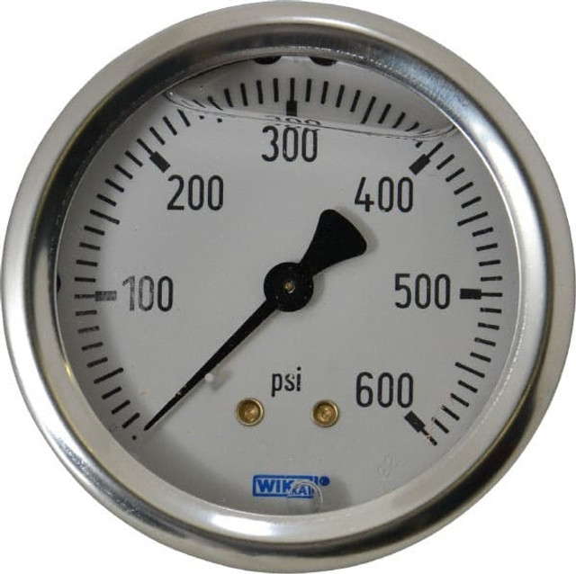 Wika 9768947 Pressure Gauge: 2-1/2" Dial, 0 to 600 psi, 1/4" Thread, NPT, Center Back Mount