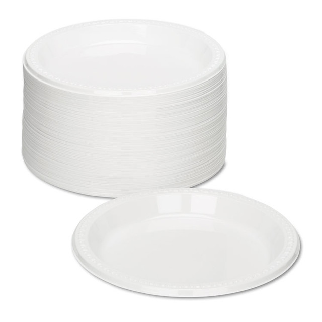 TABLEMATE PRODUCTS, CO. 9644WH Plastic Dinnerware, Plates, 9" dia, White, 500/Carton