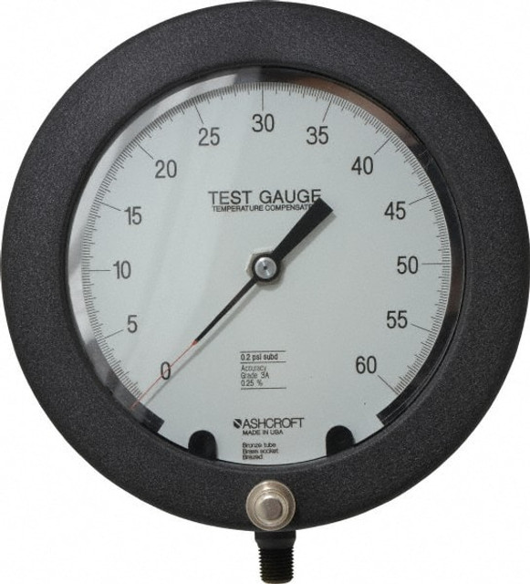 Ashcroft 92644 Pressure Gauge: 6" Dial, 0 to 60 psi, 1/4" Thread, NPT, Lower Mount