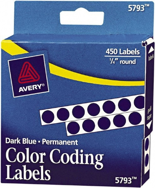 AVERY 05793 Label Maker Label: Dark Blue, Paper, 1/4" OAL, 1/4" OAW, 450 per Roll, 1 Roll
