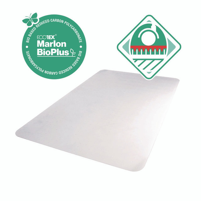 FLOORTEX NRCMFLBG0004 Ecotex Marlon BioPlus Polycarbonate Chair Mat for Low to Medium Pile Carpeted Floors, Rectangular, 46" x 60", Clear