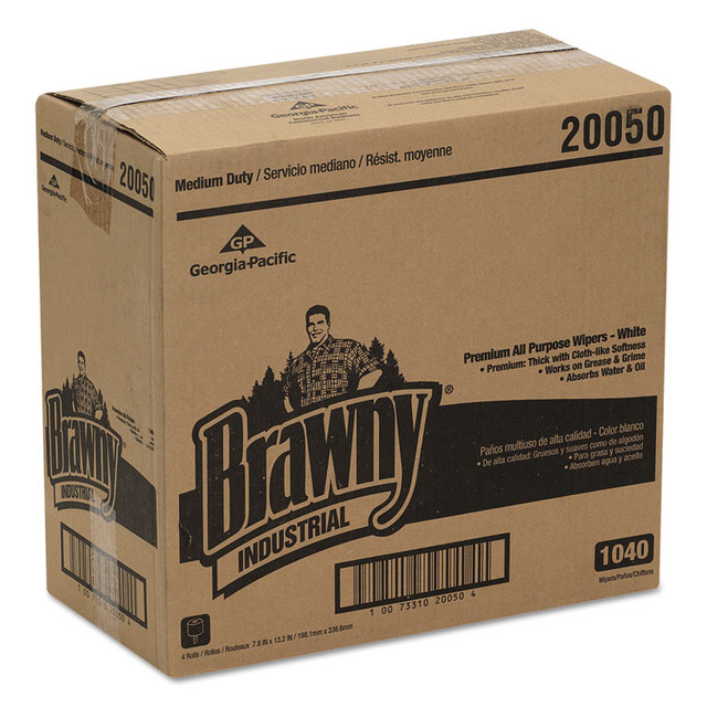 GEORGIA PACIFIC Brawny® Professional 200-50 Medium Duty Premium DRC Wipers, 7.78 x 13.25, Unscented, White, 260/Roll, 4 Rolls/Carton
