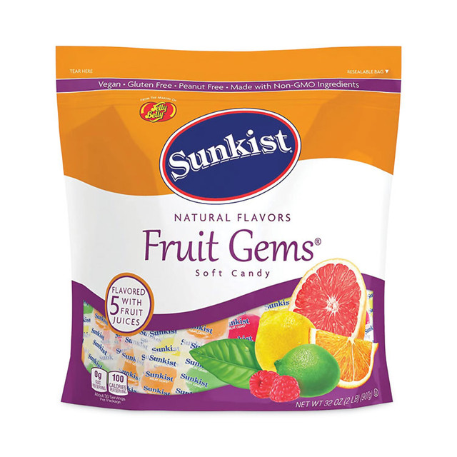 SUNKIST 22000024 Fruit Gems Chewy Candy Assortment, Assorted Natural Fruit Flavors, 2.12 lb Bag, 90 Count