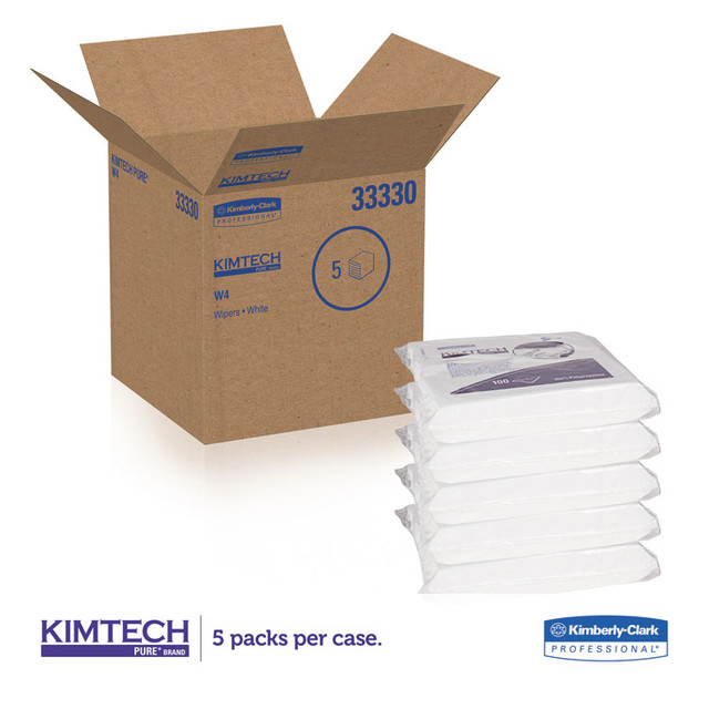 KIMBERLY CLARK Kimtech™ 33330 W4 Critical Task Wipers, Flat Double Bag, 12 x 12, Unscented, White, 100/Bag, 5 Bags/Carton