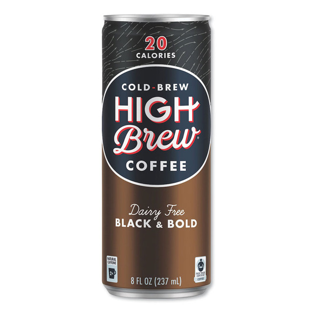 HIGH BREW COFFEE 00504 Cold Brew Coffee + Protein, Black and Bold, 8 oz Can, 12/Pack