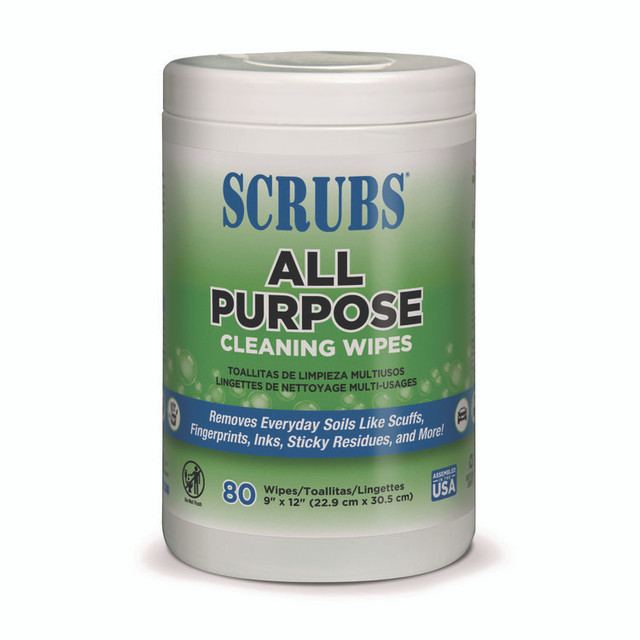 ITW PRO BRANDS SCRUBS® 96580 All Purpose Cleaning Wipes, 9 x 12, Citrus Scent, White, 80 Wipes/Canister, 6 Canisters/Carton