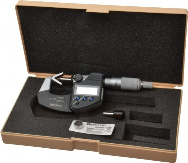 Mitutoyo 314-361-30 0.05 to 0.6 Inch Measurement, Accuracy Up to 4 micro m, 3 Flutes Measured, Ratchet Stop Thimble, Electronic V Anvil Micrometer