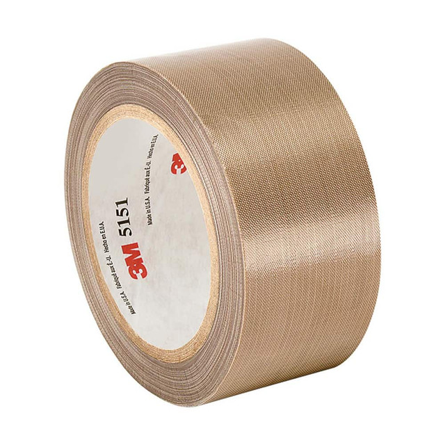 3M Glass Cloth Tape: 2" Wide, 5 yd Long, Light Brown, Polytetrafluroethylene 888519018972