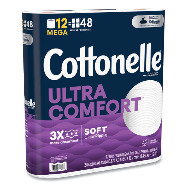 KIMBERLY CLARK Cottonelle® 55494 Ultra ComfortCare Toilet Paper, Soft Tissue, Mega Rolls, Septic Safe, 2-Ply, White, 284/Roll, 12 Rolls/Pack, 48 Rolls/Carton
