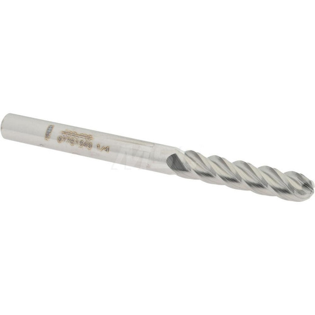 Accupro 12184868 Ball End Mill: 0.25" Dia, 1.125" LOC, 4 Flute, Solid Carbide