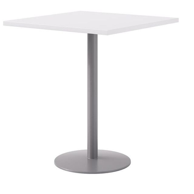 KFI STUDIOS 811774039918 Pedestal Bistro Table with Four White Jive Series Barstools, Square, 36 x 36 x 41, Designer White