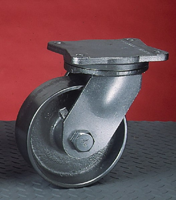 Albion 94FS08509SBBL Swivel Top Plate Caster: Forged Steel, 8" Wheel Dia, 3" Wheel Width, 5,000 lb Capacity, 10-1/2" OAH