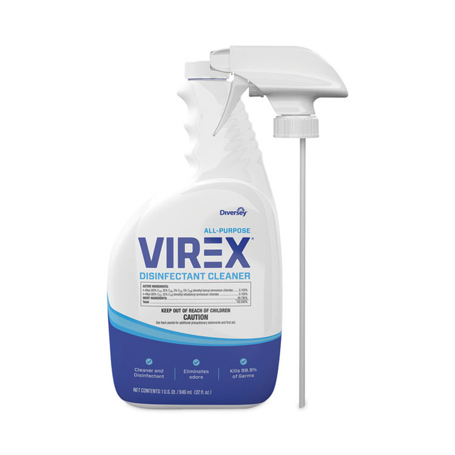 DIVERSEY CBD540540 Virex All-Purpose Disinfectant Cleaner, Lemon Scent, 32 oz Spray Bottle, 4/Carton