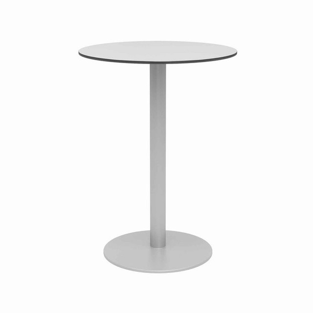 KFI STUDIOS 840031918468 Eveleen Outdoor Bistro Patio Table, Two Mocha Powder-Coated Polymer Barstools, Round, 30" Dia x 41h, Gray