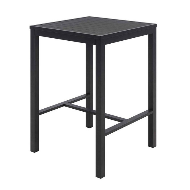 KFI STUDIOS 840031925275 Eveleen Outdoor Bistro Patio Table with Two Black Powder-Coated Polymer Barstools, 30" Square, Black