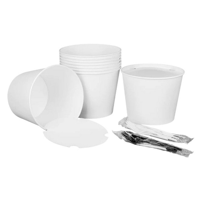 KARAT BY LOLLICUP CFB130WBNDLE Food Bucket with Lid, 130 oz, 8.46" Diameter x 6.6" h, White, Paper, 150/Carton
