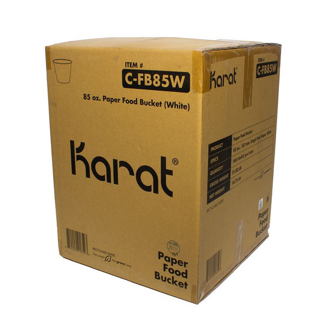 KARAT BY LOLLICUP CFB85W Food Bucket, 85 oz, 7.36" Dia x 6"h, White, Paper, 180/Carton