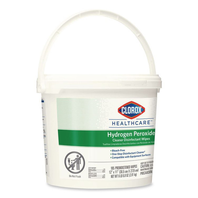 CLOROX SALES CO. Healthcare® 30826 Hydrogen Peroxide Cleaner Disinfectant Wipes, 12 x 11, Unscented, White, 185/Bucket, 2 Buckets/Carton